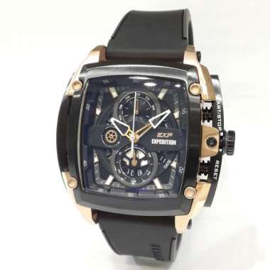 EXP Expedition Chronograph 3008MCR Rubber Jam Tangan Pria Black Rosegold