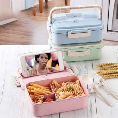 KOTAK MAKAN SIANG LUNCH BOX SET BAHAN JERAMI - LUNCH BOX JERAMI Random Cowo