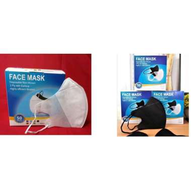 Masker Duckbill 3 Ply Isi 50 Warna Hitam Putih - Face Mask Hitam
