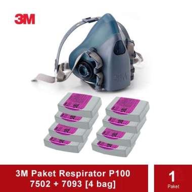 3M Paket Particulate Filter 7093 [4 Bag] - P100 with Mask 7502 (1X) M