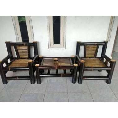 meja kursi teras santai bambu hitam
