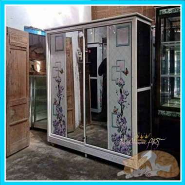Almari Baju Kaca Motif Bunga Pintu 4 Bahan Alumunium