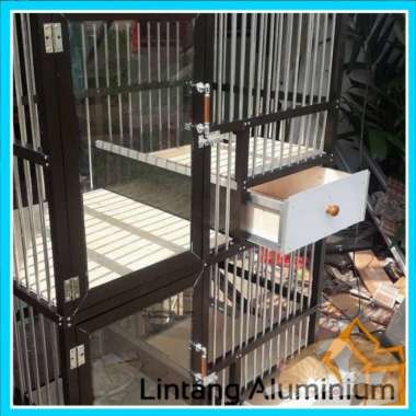 Kandang Kucing Aluminium 2 Tingkat// pintu kaca slorok