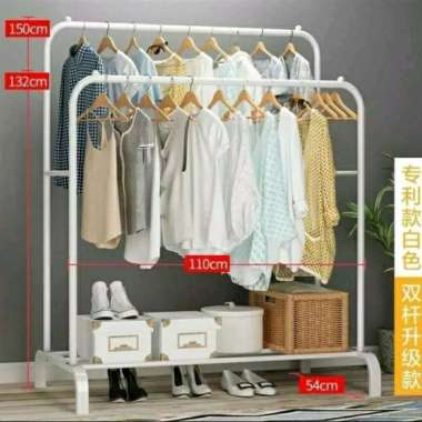 gantungan baju / display baju double big stand putih