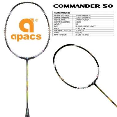 Raket Badminton APACS NEW COMMANDER 50 Tarikan 35 LBS ORIGINAL Raket + Grip
