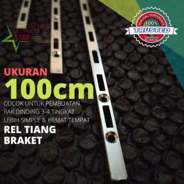 Rel tiang braket 100cm (1meter) untuk rangkaian rak dinding kaca rak kayu rak gantungan baju braket 