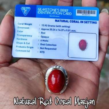 Cincin Batu Akik Natural Red Coral Merah Marjan Original Batu aja Batu 22mm dan memo