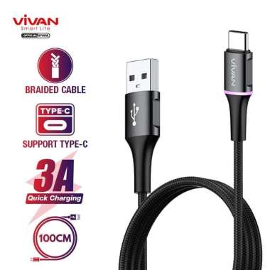 Vivan VDC100 USB-C Data Cable 3A LED Light Fast Charging Type-C