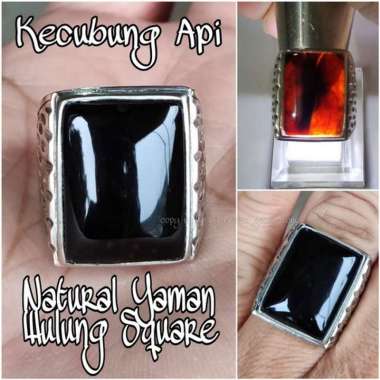 CINCIN NATURAL BATU AKIK KECUBUNG API AKA YAMAN WULUNG SQUARE HITAM MAKIN BERGAYA RING 7