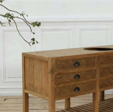 Lemari Meja TV - Buffet Jati Ukir - Natural