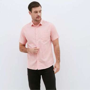 M231 Kemeja Pria Basic Polos Oxford Pendek Orange 1457L Orange L