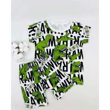 Shonshonbobo 0-3 Tahun Setelan Tangan Pendek Anak Full Print Playset Kaos Celana Dino Spiderman Marv