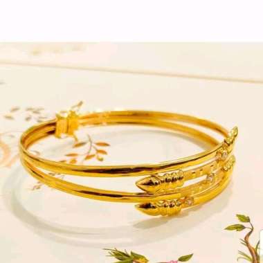gelang bangle model lilit ujung hati elegant emas asli