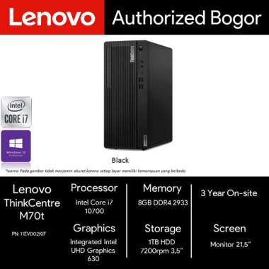 Lenovo ThinkCentre M70t Core 11EV002KIF i7-10700 8GB 1TB HDD WIN 10 PRO Monitor 21.5"