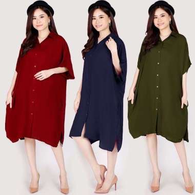Baju kemeja Dress WANITA JUMBO LD 130cm OVER BIG SIZE 5105 XXL XXXL BAJU ibu hamil menyusui Spandex