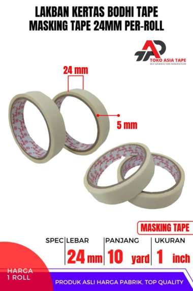 MASKING TAPE/LAKBAN KERTAS 24MM X 10YARD BODHI TAPE 1 ROLL TERMURAH PUTIH