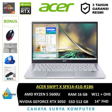 Acer Swift X SFX14-41G-R1B6 Ryzen™ 5 5600U RAM 16GB SSD 512GB GeForce RTX 3050 14" FHD W11 OHS