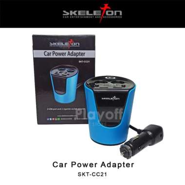 Car Dual Usb Charger With Dual Cigarette Lighter Socket -Charger Mobil Blue