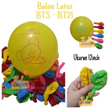 10 Pcs Balon Latex Karet HBD Motif Print Karakter Army BTS BT21 Cooky Tata