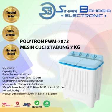 POLYTRON PWM-7073 MESIN CUCI 2 TABUNG 7 KG (NEW) (KHUSUS BANDUNG)