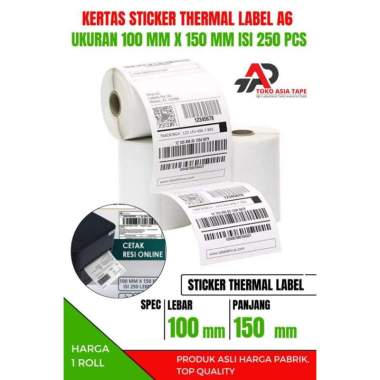 LABEL THERMAL BARCODE 100 X 150MM KERTAS STICKER LABEL THERMAL 100 X 150MM ISI 250 PCS PUTIH