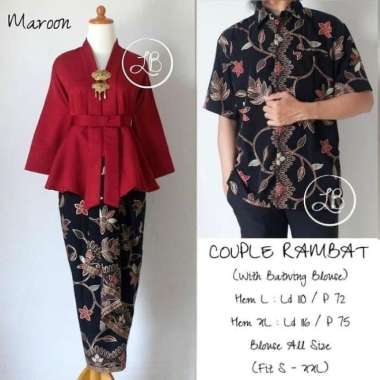 Stelan Kebaya Modern Couple Floy Maroon Rambat Dan Warna Lainnya