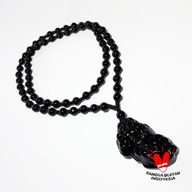 VeE Batu Giok Liontin Naga Pixiu Liontin Terapi Kesehatan Kalung Unisex HITAM