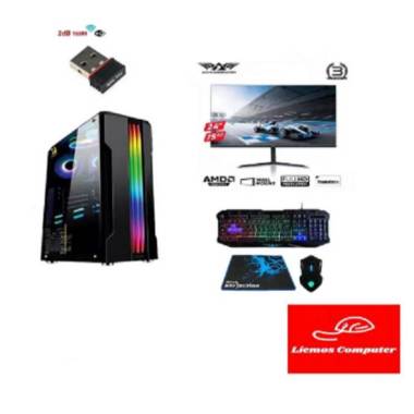 Paket 1 Set PC Komputer Gaming Editing Ryzen 5 3400G Vega 11 PSU 80+ Pure + Monitor LED 24" + Keyboa