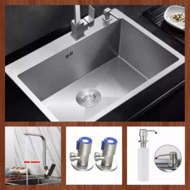 KITCHEN SINK BAK CUCI PIRING 1 LUBANG 6045 STAINLESS 304 MINIMALIS KRAN KOTAK