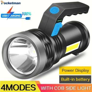 Pocketman Senter LED Waterproof USB 10W Cree XPE + COB Hitam