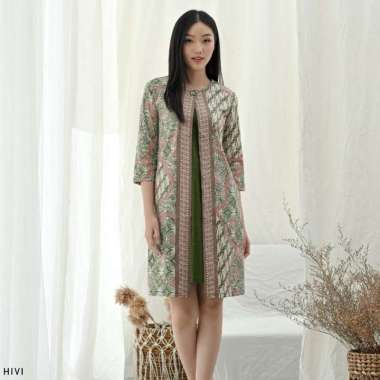 Evercloth Hivi Dress Batik Lengan Panjang Tunik Batik Couple Batik Modern SUPER JUMBO