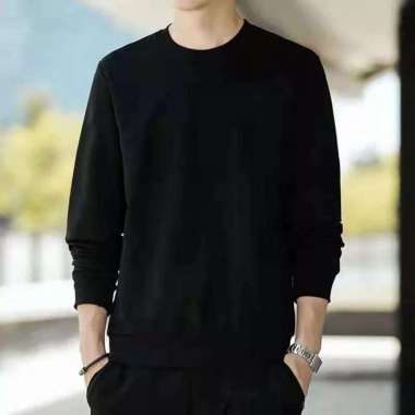 Baju Sweater Polos Pria/Baju Pria Lengan Panjang/Sweater Pria Trandy Hitam L