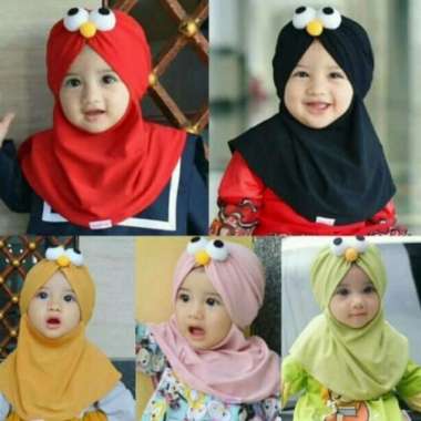 kerudung anak perempuan hijab jilbab bayi instan lucu karakter elmo