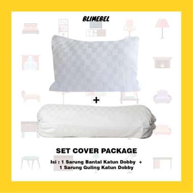 Paket 1Sarung Bantal+1Sarung Guling Bahan Dobby Liev Bedding 60x90+41x122 Putih Kotak