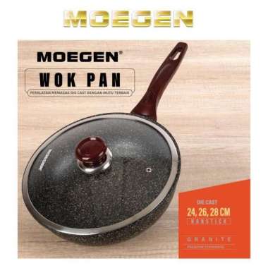 Moegen Germany Wok Pan 24,26,28Cm Granite Series Anti Lengket Original Kaca-24