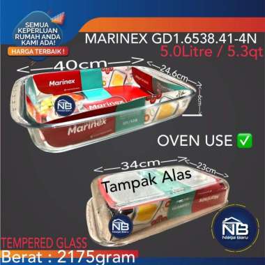 Loyang Kaca Pyrex Tahan Panas Api 5 L 5L Marinex Persegi Panjang 40 Cm
