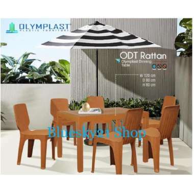 PAKET MEJA MAKAN PANJANG+4 KURSI SENDER PLASTIK ROTAN OLYMPLAST ODT120