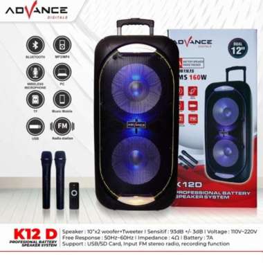 ADVANCE K-12D SPEAKER BLUETOOTH PORTABLE KARAOOKE DUAL WOOFER 12 INCH