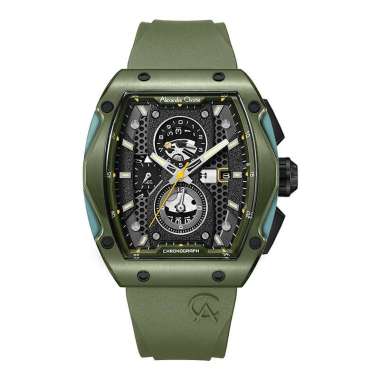 Alexandre Christie Chronograph AC 6608 MC RGABA Men Black Dial Green Rubber Strap [Machtwatch] Hijau