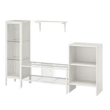 Set Furniture Meja Tv,Rak Buku Kcl,Rak Kaca Dan Ambalan Dinding _Putih