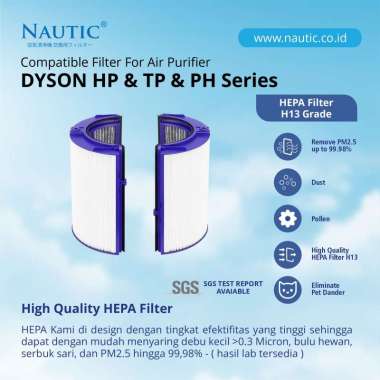 Nautic HEPA untuk Dyson TP06 / DP06 Combi 360° Glass HEPA + Activated Carbon Filter 2in1 HepaCarbon