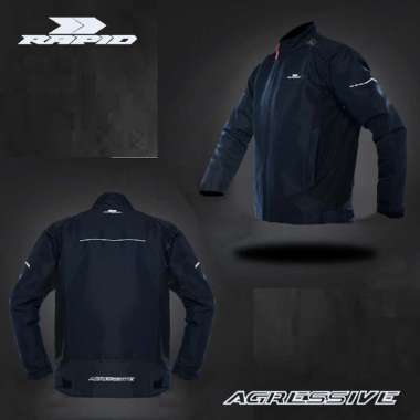 Jaket motor pria anti angin RAPID AGRESSIVE reflektif printing Navy-Hitam S/M