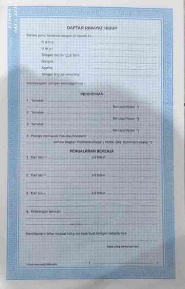 Daftar Riwayat Hidup Per 5 Lembar Ukuran F4 (Folio) / Daftar Riwayat Hidup / 5 Lembar