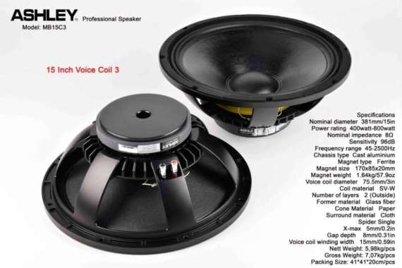 speaker component ashley MB15C3 MB 15C3 mb 15 c315inch woofer mid low
