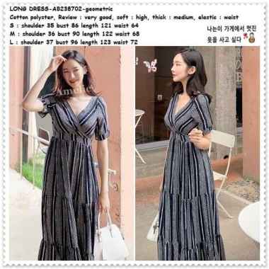 AB238702 Vintage Long Dress Maxi Midi Pantai Pesta Wanita Korea Import