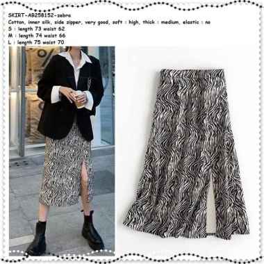 AB258152 Rok Midi Panjang Midi Skirt Zebra Belah Wanita Korea Import