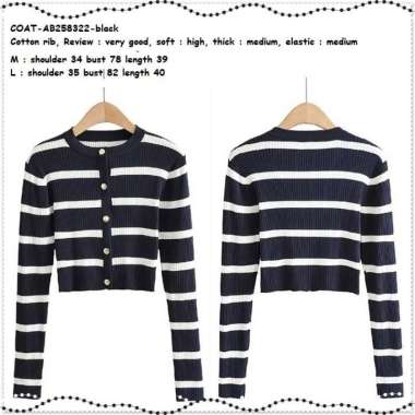 AB258322 Crop Cardigan Jaket Rajut Garis HItam Wanita Korea Import