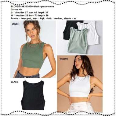 AB360939 Atasan Rajut Wanita Crop Tank Top Import Hitam Putih Green