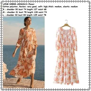 AB462614 Long Dress Midi Maxi Bunga Pantai Wanita Korea Import Putih