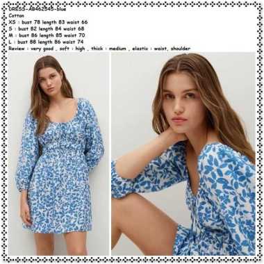 AB462545 Summer Mini Dress Pesta Casual Wanita Korea Import Biru Putih